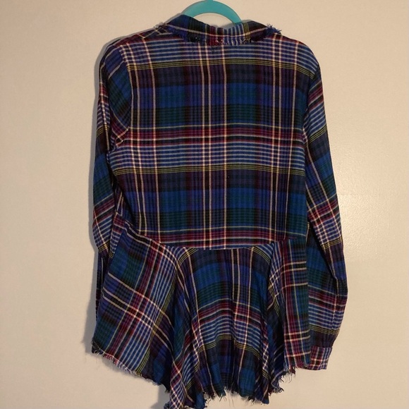 True Craft Women's Plaid Top with Peplum | Distressed Details | Fun & Swingy - Picture 2 of 12